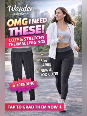 Wander by Hottotties Natalie Thermal Leggings NWOT Large Black Gray Stretch